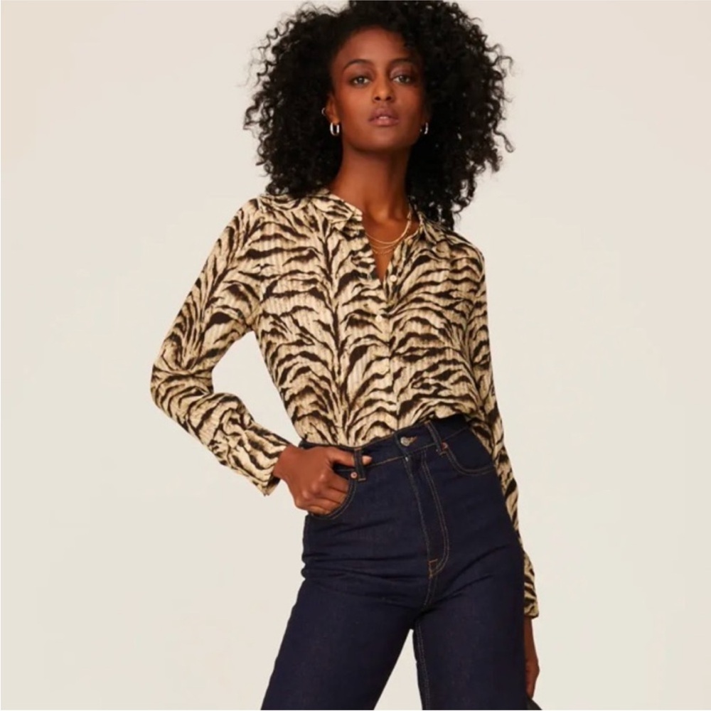 Ba$sh Isaac Zebra Button Down Shirt gauzy lightweight fabric size S. EUC